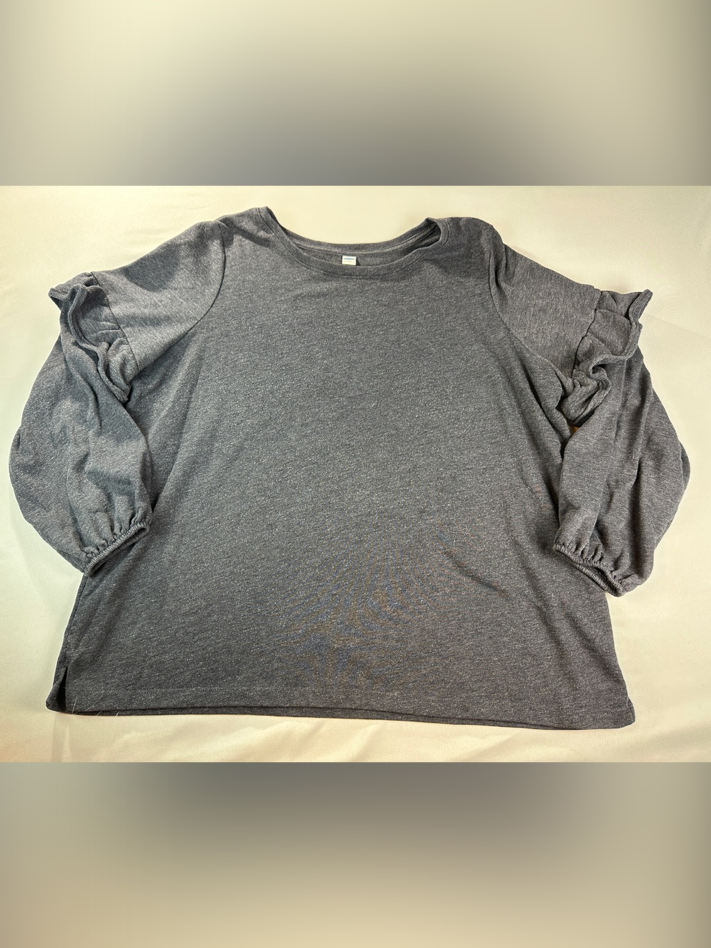Old Navy Women’s Shirt Charcoal Gray Fleece Long Sleeve Ruffle Side Flare XXL